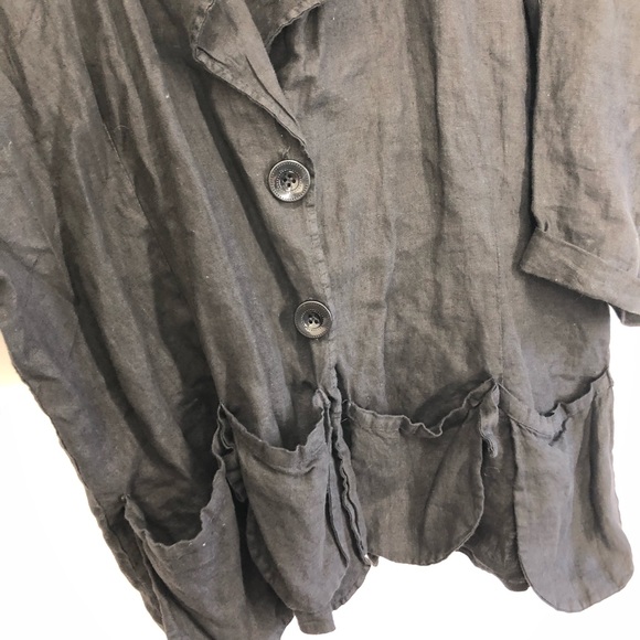 La Bass Black Linen Jacket Blazer - Picture 3 of 5